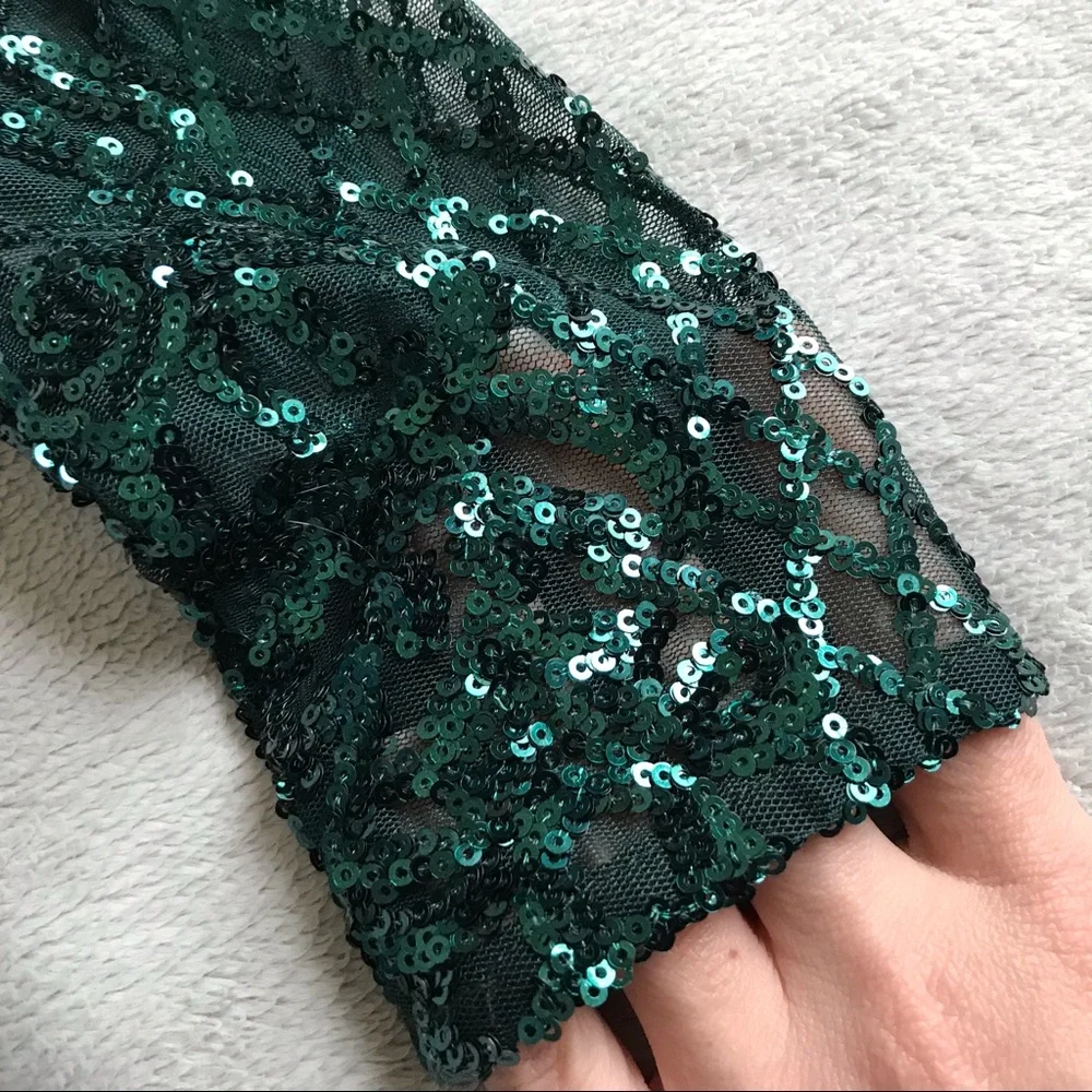 NWT PrettyLittleThing Emerald Green Sequin Fringe Tassel Bodycon Party Dress 2 - Picture 7 of 13